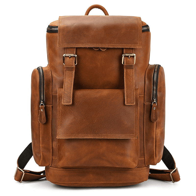 Full Grain Leather Backpack for Men 15 Inch Laptop | Vintage Leather Rucksack with Anti-Theft Pocket | Large Capacity Travel & Work Backpack