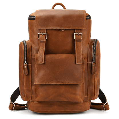Full Grain Leather Backpack for Men 15 Inch Laptop | Vintage Leather Rucksack with Anti-Theft Pocket | Large Capacity Travel & Work Backpack