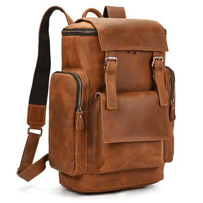 Full Grain Leather Backpack for Men 15 Inch Laptop | Vintage Leather Rucksack with Anti-Theft Pocket | Large Capacity Travel & Work Backpack