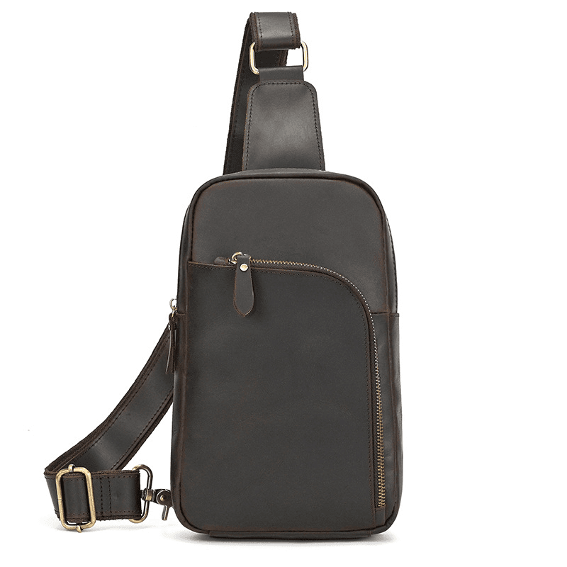 Full Grain Leather Sling Bag for Men – Vintage Leather Crossbody Chest Bag Fits 7.9" iPad, Anti-Theft Pocket, Men's Leather Shoulder Daypack