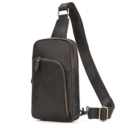 Full Grain Leather Sling Bag for Men – Vintage Leather Crossbody Chest Bag Fits 7.9" iPad, Anti-Theft Pocket, Men's Leather Shoulder Daypack