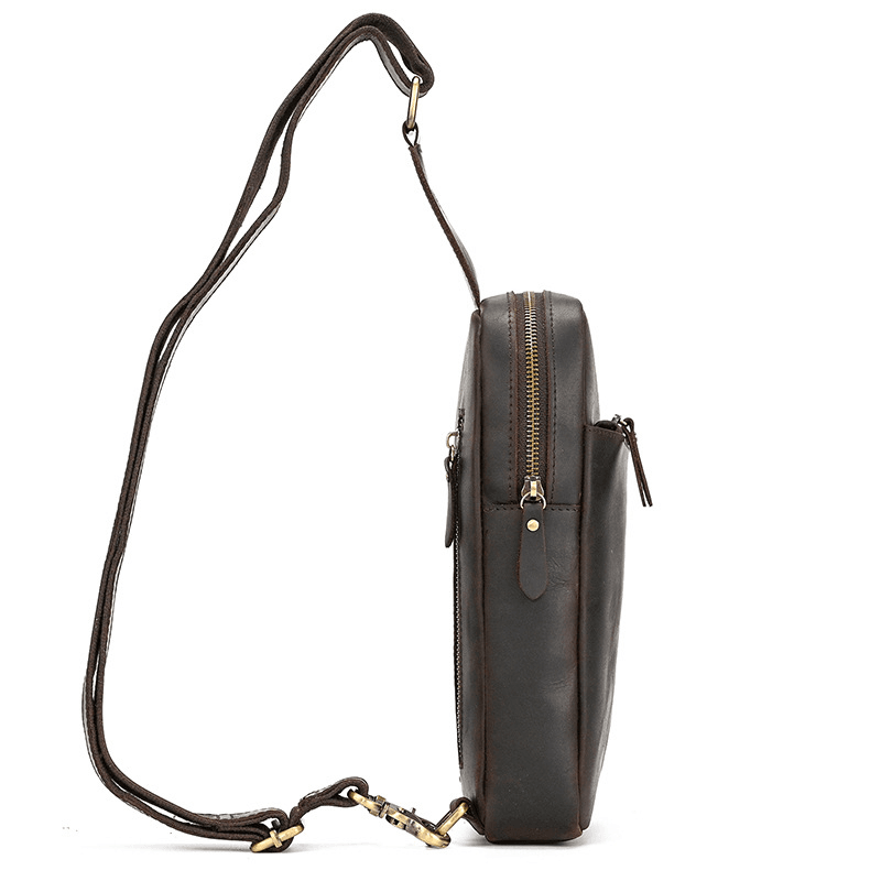 Full Grain Leather Sling Bag for Men – Vintage Leather Crossbody Chest Bag Fits 7.9" iPad, Anti-Theft Pocket, Men's Leather Shoulder Daypack