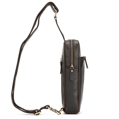 Full Grain Leather Sling Bag for Men – Vintage Leather Crossbody Chest Bag Fits 7.9" iPad, Anti-Theft Pocket, Men's Leather Shoulder Daypack
