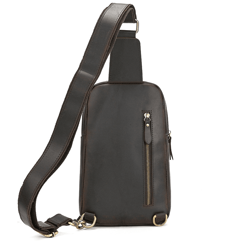 Full Grain Leather Sling Bag for Men – Vintage Leather Crossbody Chest Bag Fits 7.9" iPad, Anti-Theft Pocket, Men's Leather Shoulder Daypack