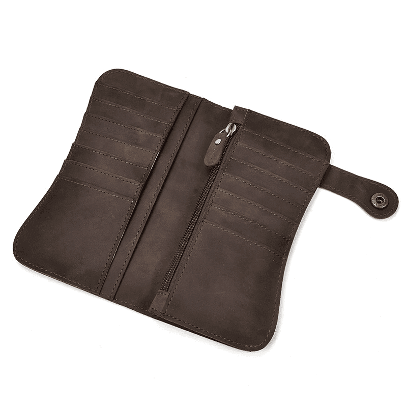 Genuine Leather Bifold Long Wallet Snap Card Holder