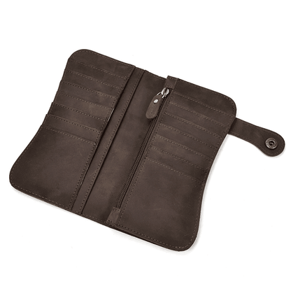 Genuine Leather Bifold Long Wallet Snap Card Holder