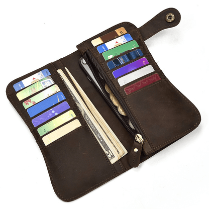 Genuine Leather Bifold Long Wallet Snap Card Holder