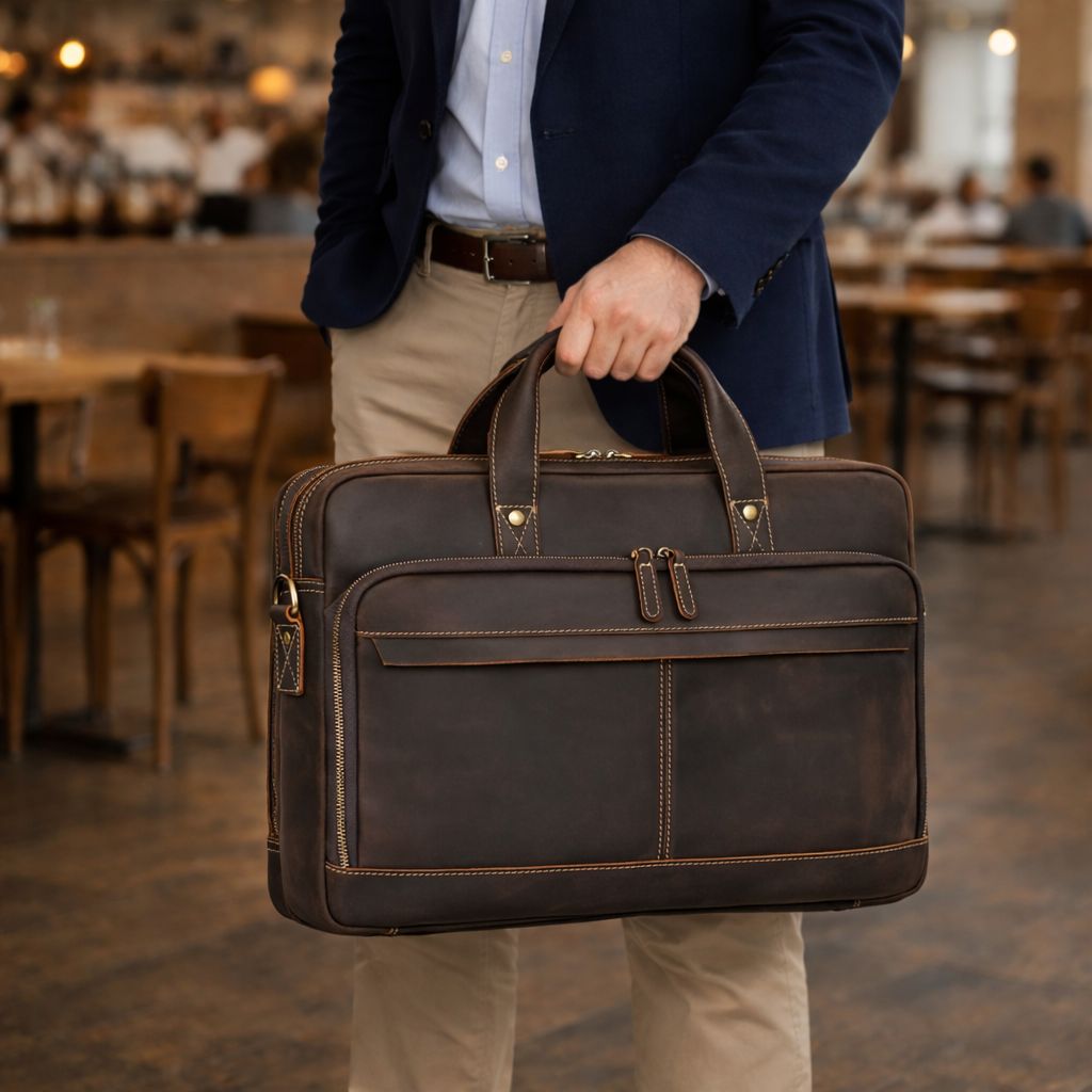 Handmade Full-Grain Leather Briefcase – Fits 17" Laptop