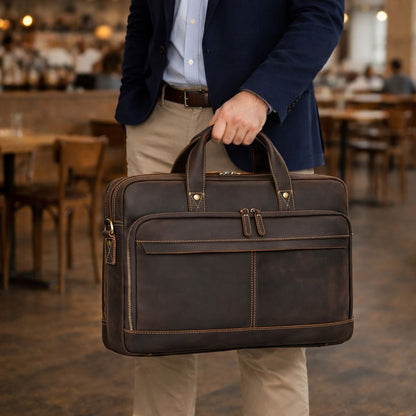 Handmade Full-Grain Leather Briefcase – Fits 17" Laptop