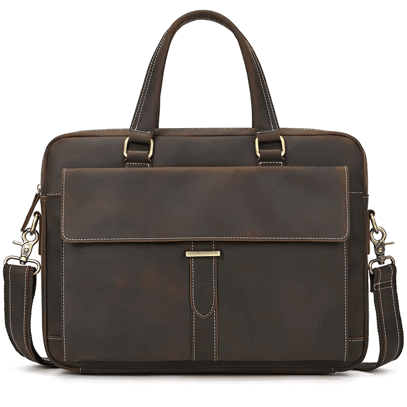 Men's Full Grain Leather Briefcase – Vintage Leather Laptop Bag Fits 15 Inch Laptop, Leather Business Messenger Bag for Work and Travel