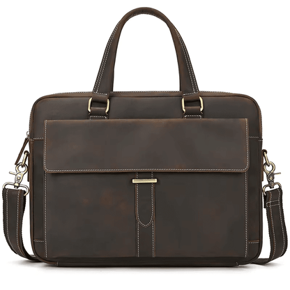 Men's Full Grain Leather Briefcase – Vintage Leather Laptop Bag Fits 15 Inch Laptop, Leather Business Messenger Bag for Work and Travel