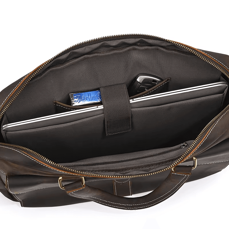 Men's Full Grain Leather Briefcase – Vintage Leather Laptop Bag Fits 15 Inch Laptop, Leather Business Messenger Bag for Work and Travel