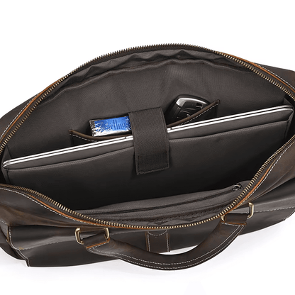 Men's Full Grain Leather Briefcase – Vintage Leather Laptop Bag Fits 15 Inch Laptop, Leather Business Messenger Bag for Work and Travel