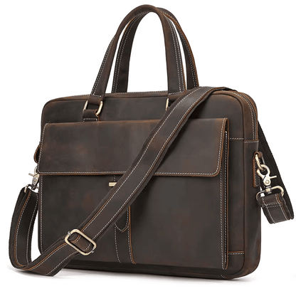 Men's Full Grain Leather Briefcase – Vintage Leather Laptop Bag Fits 15 Inch Laptop, Leather Business Messenger Bag for Work and Travel