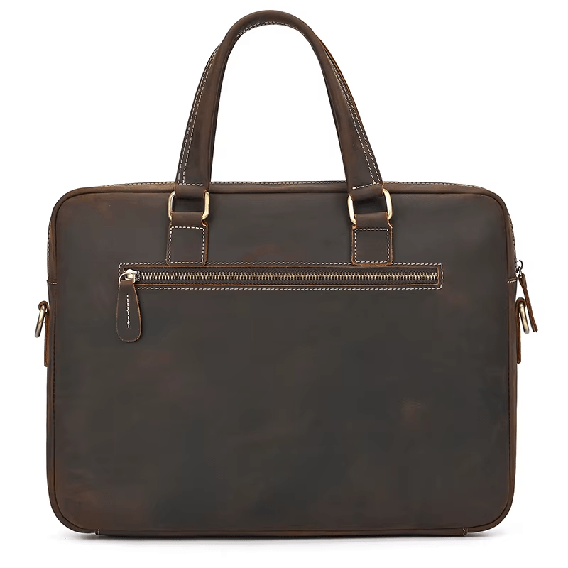 Men's Full Grain Leather Briefcase – Vintage Leather Laptop Bag Fits 15 Inch Laptop, Leather Business Messenger Bag for Work and Travel