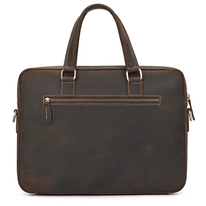 Men's Full Grain Leather Briefcase – Vintage Leather Laptop Bag Fits 15 Inch Laptop, Leather Business Messenger Bag for Work and Travel
