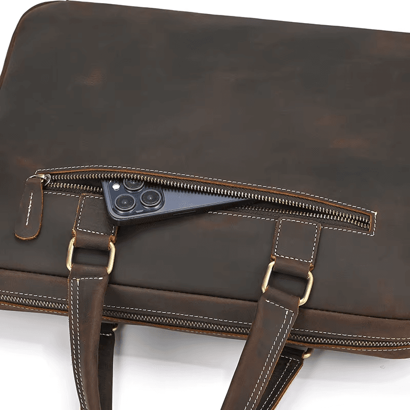 Men's Full Grain Leather Briefcase – Vintage Leather Laptop Bag Fits 15 Inch Laptop, Leather Business Messenger Bag for Work and Travel
