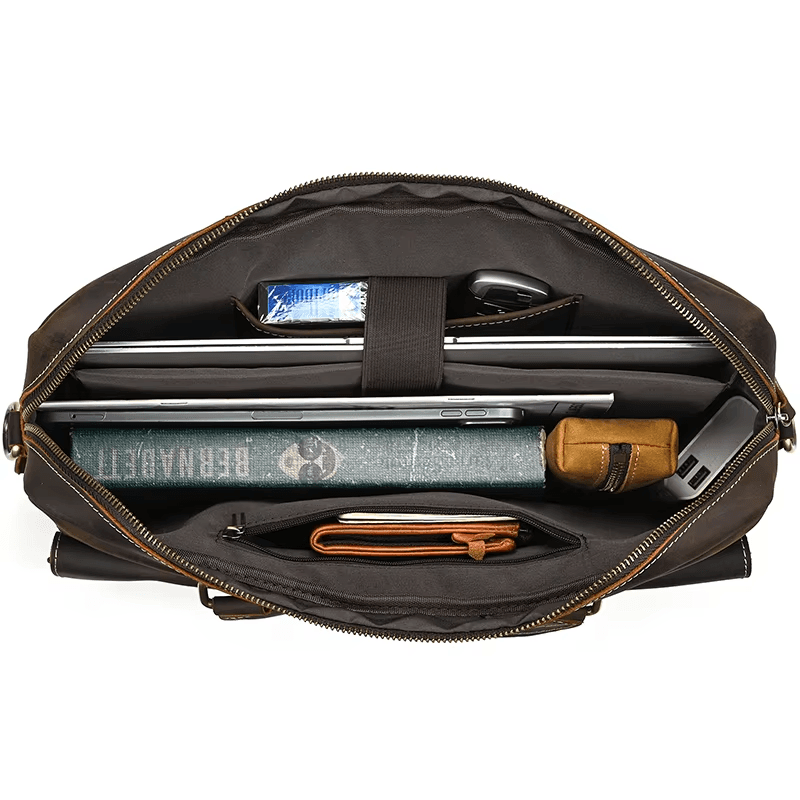 Men's Full Grain Leather Briefcase – Vintage Leather Laptop Bag Fits 15 Inch Laptop, Leather Business Messenger Bag for Work and Travel