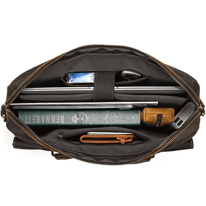 Men's Full Grain Leather Briefcase – Vintage Leather Laptop Bag Fits 15 Inch Laptop, Leather Business Messenger Bag for Work and Travel
