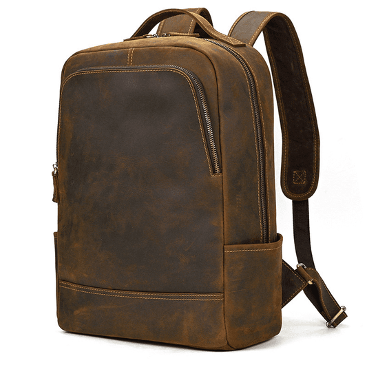 Men's Full Grain Leather Laptop Backpack – Minimalist Leather Business Backpack Fits 15.6 Inch Laptop, Vintage Leather Work Backpack for Men