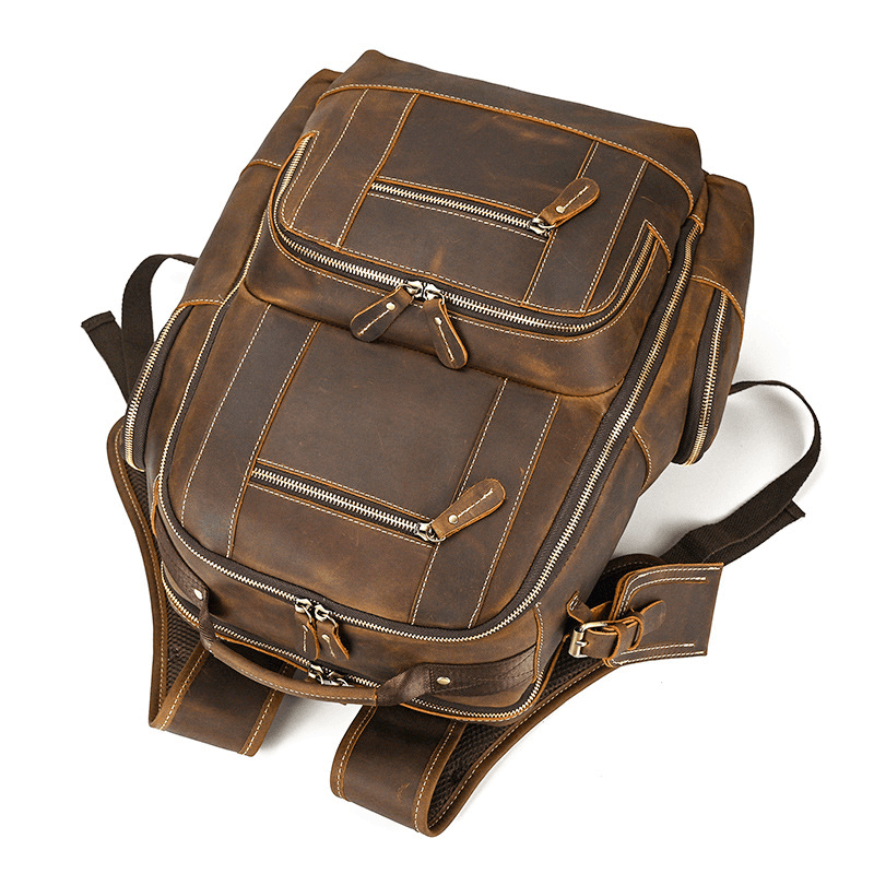 Men’s Full Grain Leather Laptop Backpack – Vintage Leather Business Backpack Fits 15.6 Inch Laptop, Leather Travel Backpack for Work and Travel