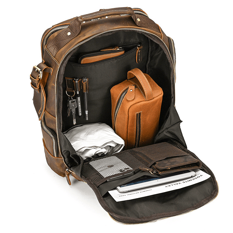 Men’s Full Grain Leather Laptop Backpack – Vintage Leather Business Backpack Fits 15.6 Inch Laptop, Leather Travel Backpack for Work and Travel