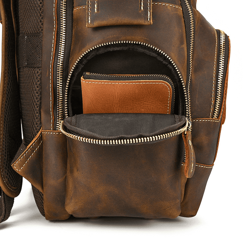 Men’s Full Grain Leather Laptop Backpack – Vintage Leather Business Backpack Fits 15.6 Inch Laptop, Leather Travel Backpack for Work and Travel