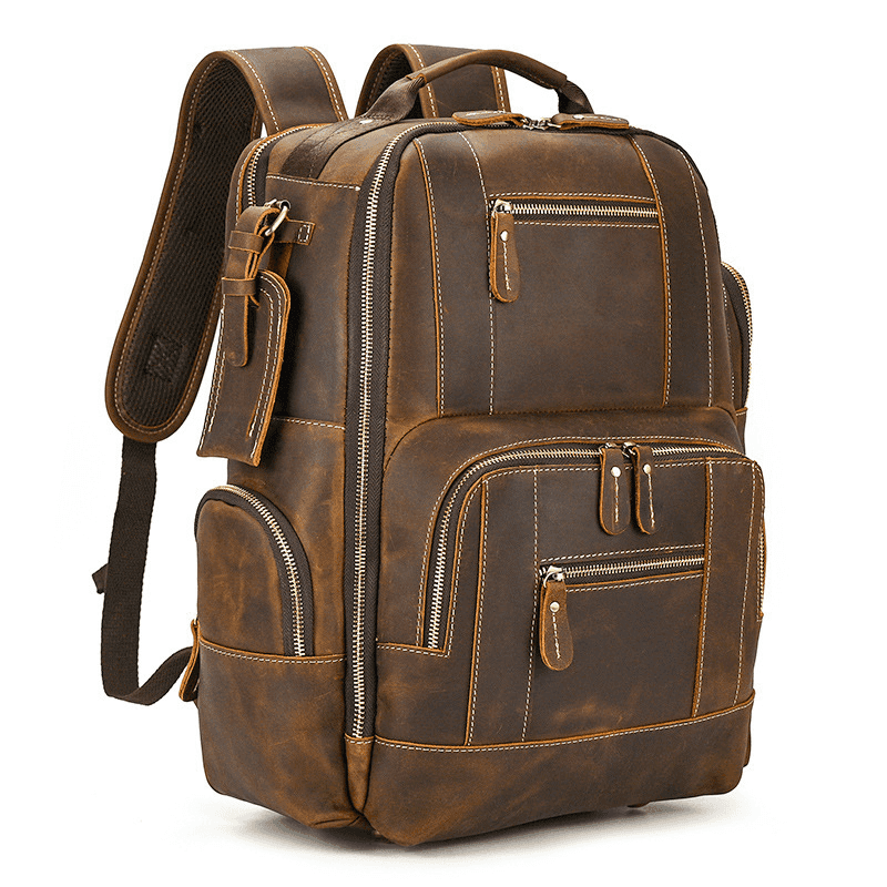 Men’s Full Grain Leather Laptop Backpack – Vintage Leather Business Backpack Fits 15.6 Inch Laptop, Leather Travel Backpack for Work and Travel