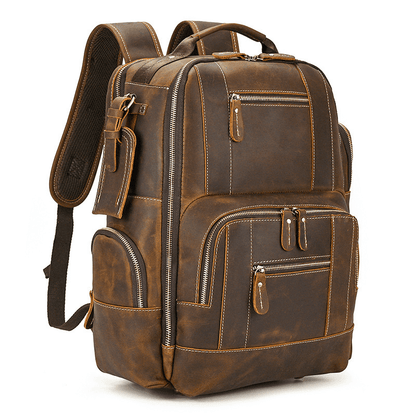 Men’s Full Grain Leather Laptop Backpack – Vintage Leather Business Backpack Fits 15.6 Inch Laptop, Leather Travel Backpack for Work and Travel
