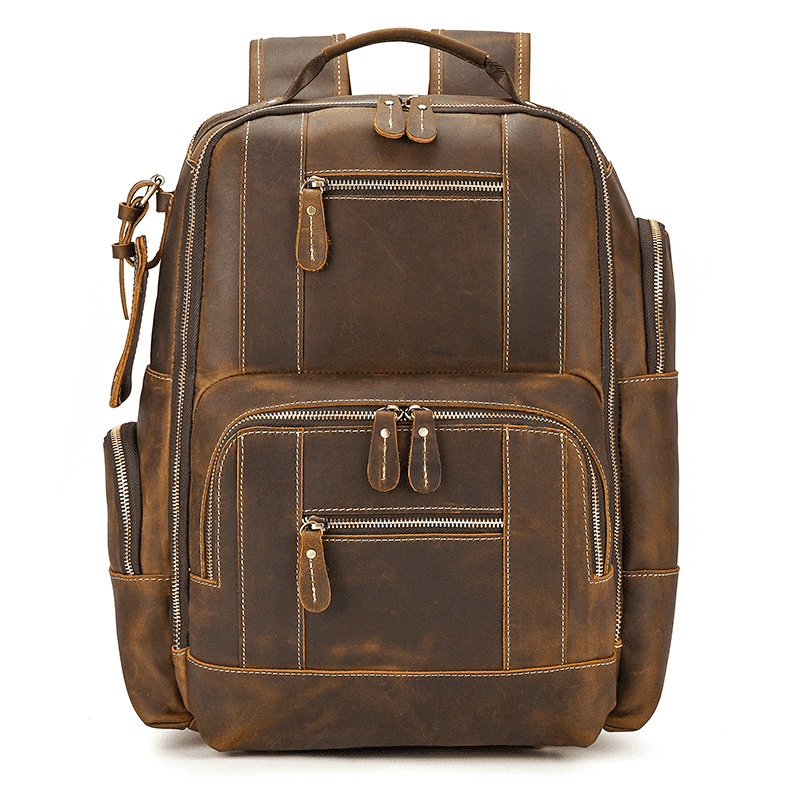 Men's Full Grain Leather Laptop Backpack – Vintage Leather Business Ba – DHM bags