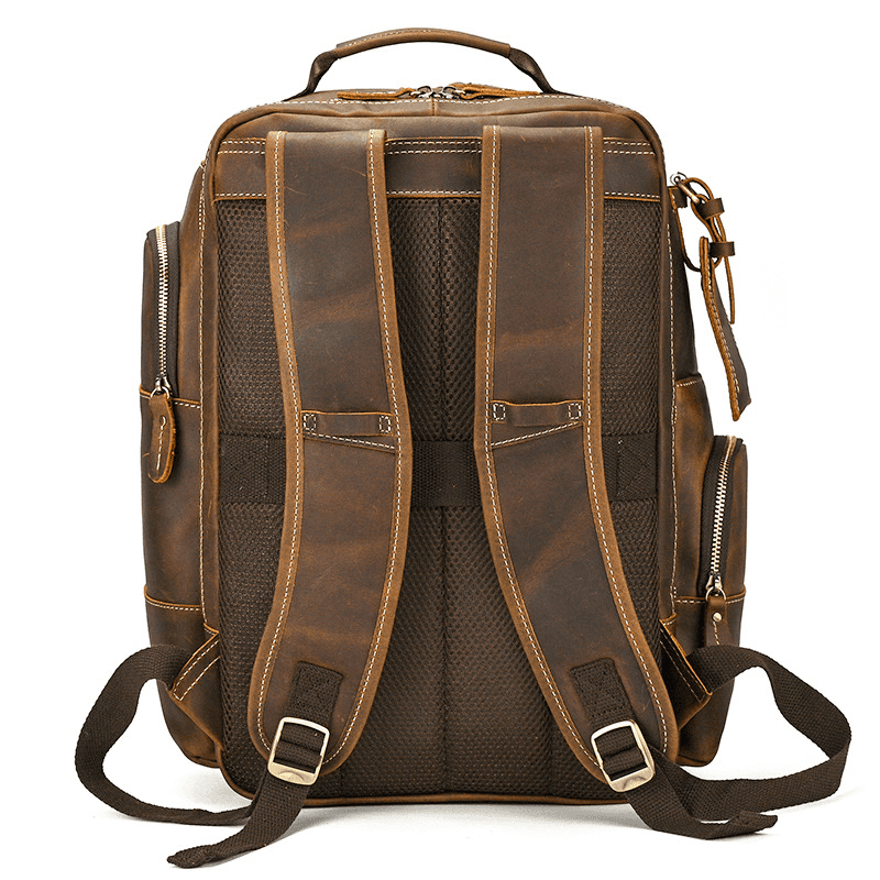 Men’s Full Grain Leather Laptop Backpack – Vintage Leather Business Backpack Fits 15.6 Inch Laptop, Leather Travel Backpack for Work and Travel