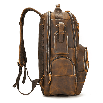 Men’s Full Grain Leather Laptop Backpack – Vintage Leather Business Backpack Fits 15.6 Inch Laptop, Leather Travel Backpack for Work and Travel