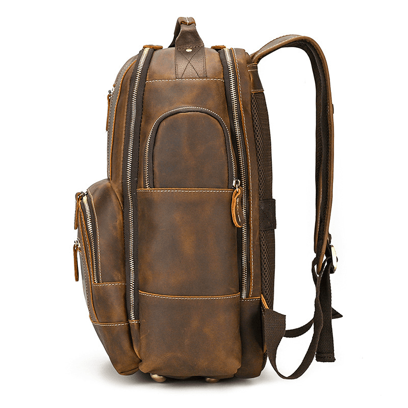 Men’s Full Grain Leather Laptop Backpack – Vintage Leather Business Backpack Fits 15.6 Inch Laptop, Leather Travel Backpack for Work and Travel