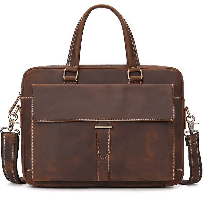Men's Full Grain Leather Briefcase – Vintage Leather Laptop Bag Fits 15 Inch Laptop, Leather Business Messenger Bag for Work and Travel