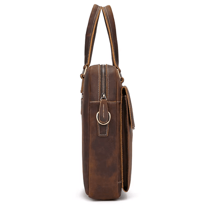 Men's Full Grain Leather Briefcase – Vintage Leather Laptop Bag Fits 15 Inch Laptop, Leather Business Messenger Bag for Work and Travel