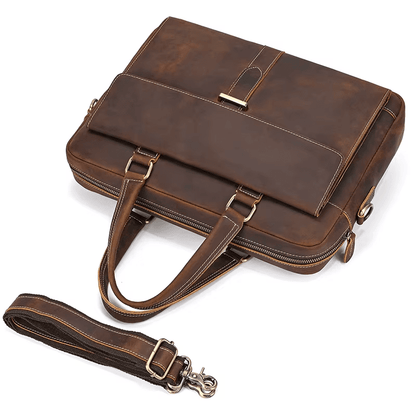 Men's Full Grain Leather Briefcase – Vintage Leather Laptop Bag Fits 15 Inch Laptop, Leather Business Messenger Bag for Work and Travel