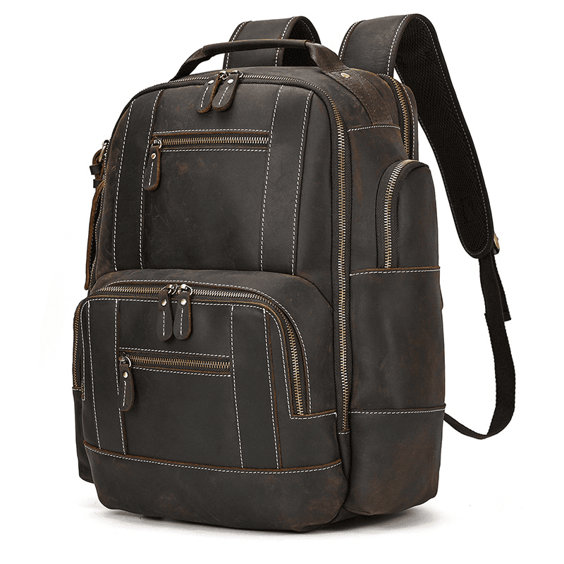 Men’s Full Grain Leather Laptop Backpack – Vintage Leather Business Backpack Fits 15.6 Inch Laptop, Leather Travel Backpack for Work and Travel