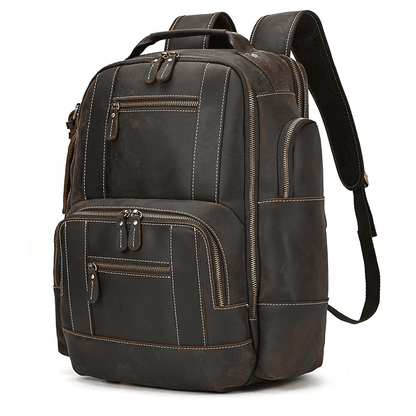 Men’s Full Grain Leather Laptop Backpack – Vintage Leather Business Backpack Fits 15.6 Inch Laptop, Leather Travel Backpack for Work and Travel
