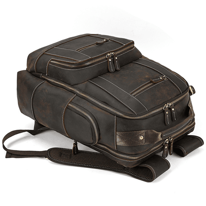 Men’s Full Grain Leather Laptop Backpack – Vintage Leather Business Backpack Fits 15.6 Inch Laptop, Leather Travel Backpack for Work and Travel