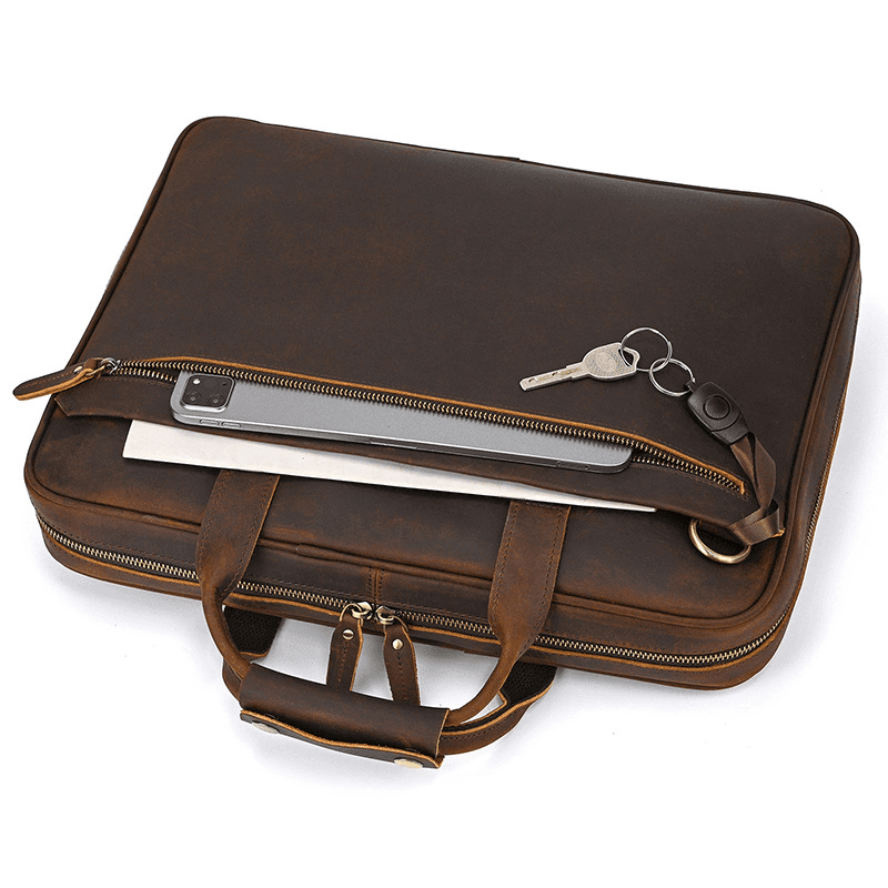 Mens Leather Bag Laptop Sophisticated Briefcase Style