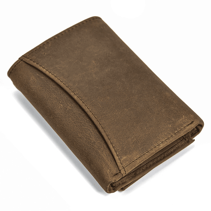 Mens Handmade Leather Trifold Wallet with Chain
