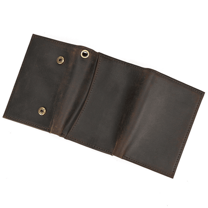 Mens Handmade Leather Trifold Wallet with Chain