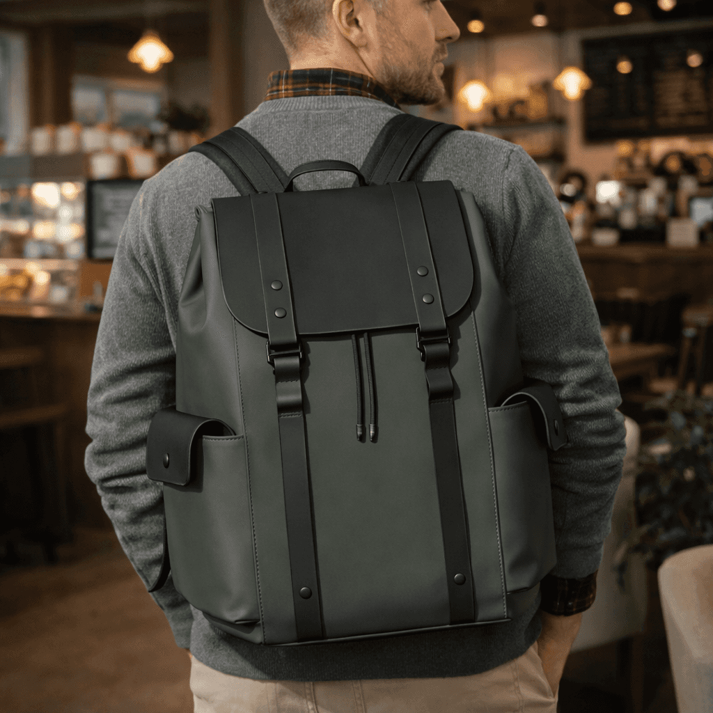 Premium Waterproof Messenger Backpack for Men | Ultra-fiber Leather, 15.6" Laptop Compatible