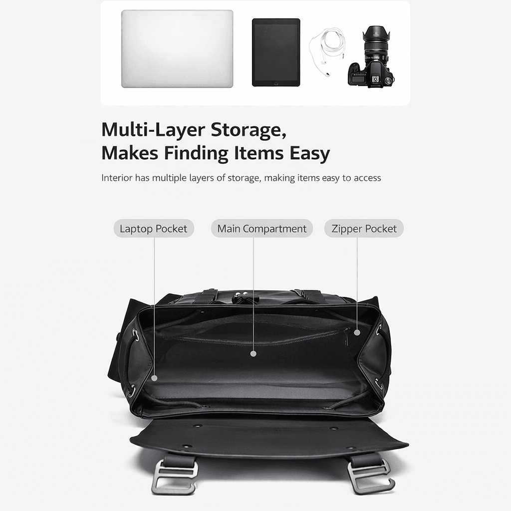 Premium Waterproof Messenger Backpack for Men | Ultra-fiber Leather, 15.6" Laptop Compatible