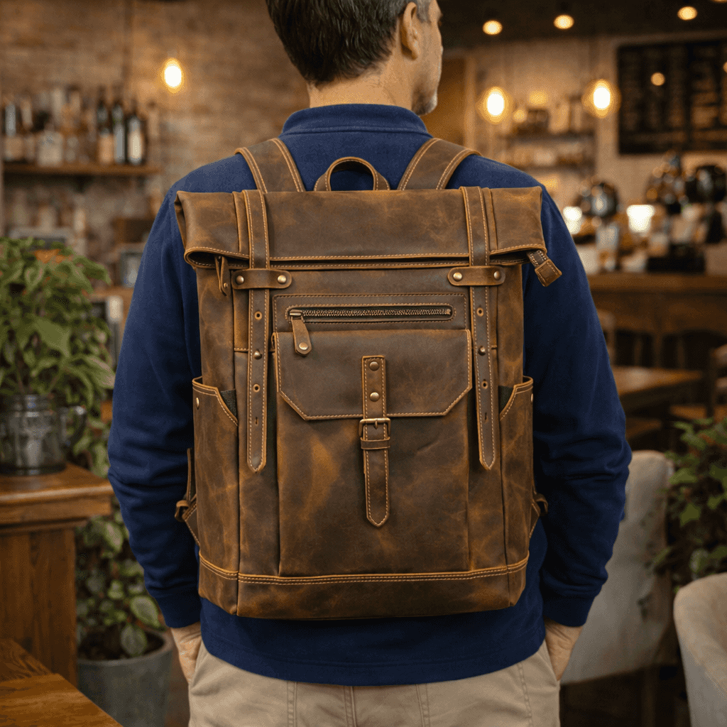 Premium Full-Grain Leather Laptop Backpack
