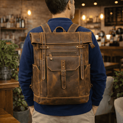 Premium Full-Grain Leather Laptop Backpack