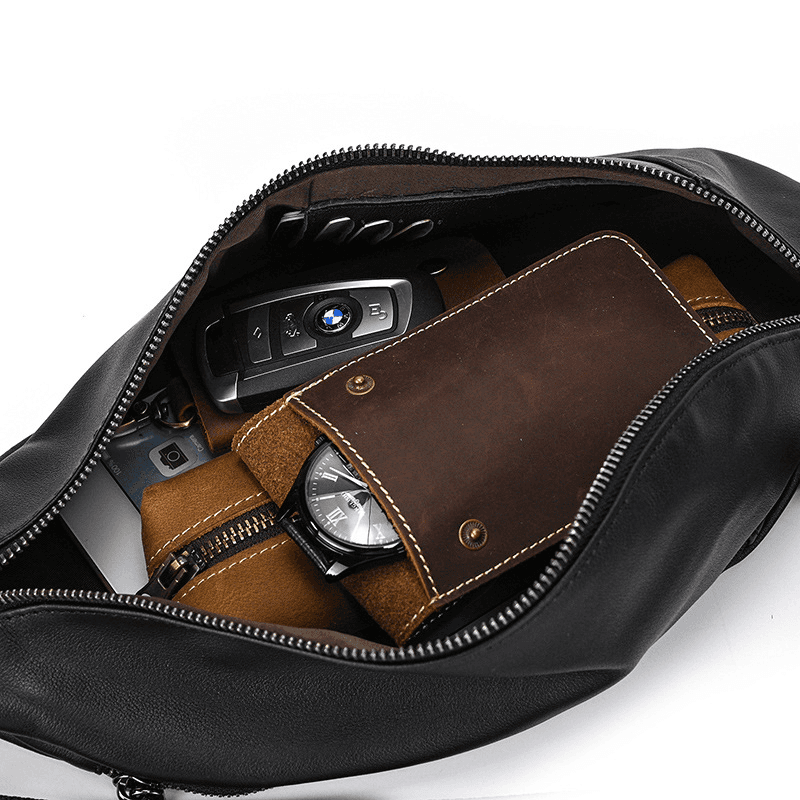 Stylish Black Leather Crossbody Bag Fanny Pack