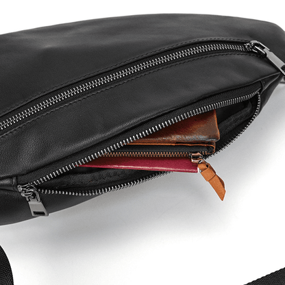 Stylish Black Leather Crossbody Bag Fanny Pack