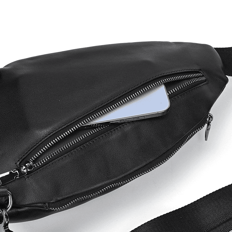Stylish Black Leather Crossbody Bag Fanny Pack