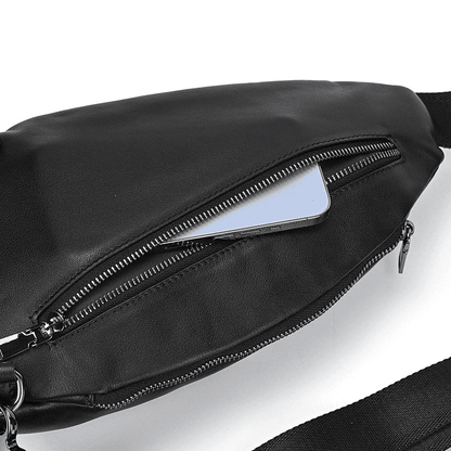 Stylish Black Leather Crossbody Bag Fanny Pack